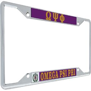 Desert Cactus Omega Psi Phi License Plate Frame Metal Car Tag Holder for Front or Back of Car Sigma (Metal Car Tag Holder - Crest)