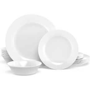 Dinnerware Set, HomeElves 18-PCS Kitchen Opal Dishes Set Service for 6, Lightweight Glass Plates and Bowls Set, Safety for Microwave & Dishwasher, Break and Chip Resistant