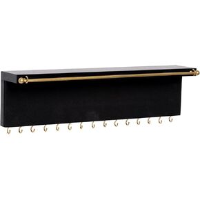 SANY DAYO HOME Wall Mount Jewelry Organizer Real Wood Jewelry Display Storage Shelf with 15 Necklace Hooks, Earring Bracelet Rod, Stud Cork Board, Black