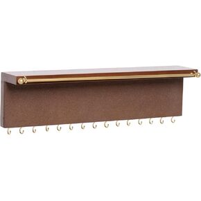 SANY DAYO HOME Wall Mount Jewelry Organizer Real Wood Jewelry Display Storage Shelf with 15 Necklace Hooks, Earring Bracelet Rod, Stud Cork Board, Black