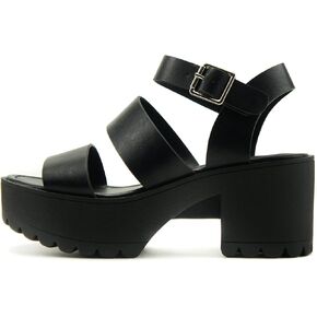 BELLA ~ Women Fashion Open Toe Two Bands Lug sole Adjustable Ankle Strap Block Heel Sandals