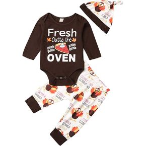Kayotuas My First Thanksgiving Baby Girl Boy Outfit Long Sleeve Romper Bodysuit Tops Turkey Pants Headband Clothes Set