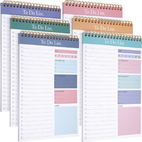 Thenshop 6 Pack to Do List Notepad Daily Planner 6.5 x 9.8 Inches Notepad Undated 52 Sheets Paper Daily to Do List Notebook for Work Planning Pad for Scholl Office Student