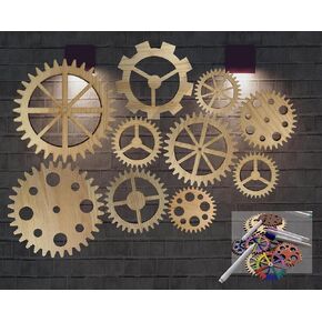 10Pcs Wooden Gear Industrial Vintage Wooden Gear Decorations Wooden Gears Wheels Decoration Set for Steampunk-Inspired Wall Decor, Farmhouse Hanging, Bar Decor, and DIY Crafs(5.9In-3.1In)