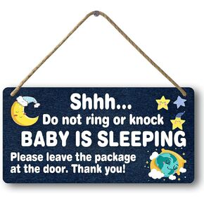 Baby Sleeping Signs For Front Door Please Do Not Knock Or Ring Doorbell Sign No Soliciting Wood Sign Dog Sign Do Not Knock Large For Porch Don'T Touch My Baby Sign Don'T Disturb Doorbell Cover 12x6 In