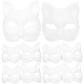SEWACC 10pcs Cat Mask DIY White Paper Masks Unpainted Fox Blank Animal Dress Up Mask Plain Masquerade Masks Half Animal Cosplay Costume for Mardi Gras Venetian Party