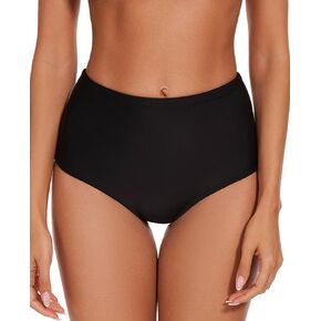 Women's High Waisted Bikini Bottoms Full Coverage Black Bathing Suit Bottoms Tummy Control Swimsuit Bottoms