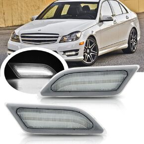Clear Lens White Full LED Front Side Marker Light Kit for 2012 2013 2014 Mercedes Benz Pre-LCI W204 LCI C250 C300 C350 C63 AMG Coupe Base Sedan 3-Door OEM Side Marker Lamps Replacement