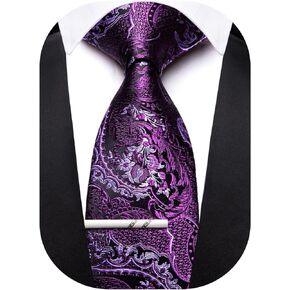 Men's Silk Ties Paisley Check Stripe Pattern with Tie Clip Woven Jacquard Necktie for Wedding Party Business