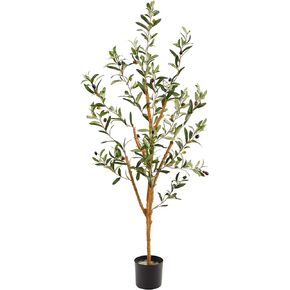Nearly Natural Olive Tree Artificial Indoor 7FT Tall Silk Faux Olive Tree for Home and Office Decor, Fake Potted Olive Tree with Natural Wood Trunk, Realistic Olive Tree Branches and Lifelike Fruits