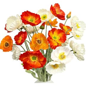 Artificial Flowers 6Pcs Artificial Poppy Silk Flowers with Stems Faux Poppy Flowers Bulk Fake Flowers for Wedding Home Party Table Indoor Outdoor Decor