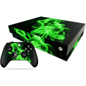 MightySkins Skin Compatible with Microsoft Xbox One X - Green Flames | Protective, Durable, and Unique Vinyl Decal wrap Cover | Easy to Apply, Remove, and Change Styles | Made in The USA