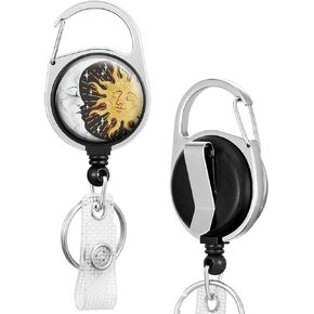 Badge Reels Holder Retractable Keychain Heavy Duty with ID Clip for Key Card Name Tag Funny Fun Cartoon Skull Pattern Nurse Work Office Key Retractor Leash Black Metal Carabiner Belt Clip ZJK561
