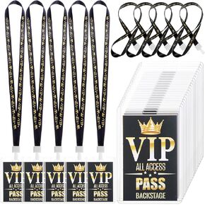25 Sets VIP Badge Lanyards with Plastic VIP Pass Card Holder Black and Gold VIP Pass Cards Breakaway Lanyard PVC for Backstage Concert Event Birthday Award Movie Night Party Organizer