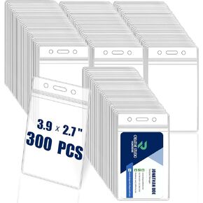300 Pack Name ID Badge Holder,Plastic Badge Holder for Lanyard, Vertical Extra Thick 3.9" x 2.7" Waterproof Name tag Holder for School/Office/Hospital/Exhibition/Party/Badge Swipe Cards or Credit Card