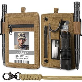 RFID 900D Nylon Tactical ID Badge Holder with Waterproof Zipper Pocket, EDC Pouch Organizer for Men, Credit Card Organizer Neck Lanyard Key Ring Wallet (Black)