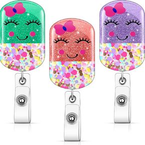 3 Pcs Pill Nurse Badge Reel Pharmacy Medical Technician Gifts Cute Retractable ID Name Nursing Badge Holder with 360 Degree Swivel Clip for Pharmacist Doctor Office Volunteer