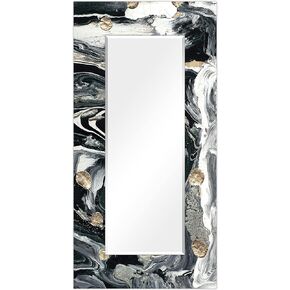Empire Art Direct Rectangular Beveled Wall Mirror on Abstract Printed Tempered Glass Vanity, Bathroom, Ready to Hang, 72" x 36", Moon Jellies