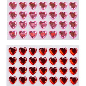 Heart Stickers Rhinestones for Crafts, Red&Pink Self Adhesive Jewels Stickers,Acrylic Heart DIY,0.5 INCH Flat Heart Decorations,DIY Stickers for Kids Classroom(56PCS)