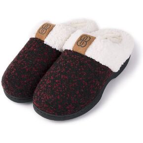 Bandolino Womens Sherpa Cuff Clog Slippers, Warm Fuzzy Indoor Outdoor House Shoes, Cozy Rubber Sole Bedroom Slip Ons
