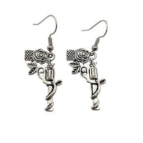 Pistol Hand Gun with Flower Earrings - Jewelry for Women Christmas Birthday