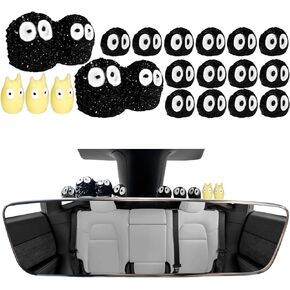 Cute Soot Sprites Interior Accessories Compatible with Tesla Model Y 3 X S Cybertruck Rearview Mirror Decoration Dashboard Ornament Funny Decors DIY Sprite Decor Universal Ornaments (18 Pcs)