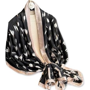 Silk Scarf Women Flower Printed Fashion Elegant Style Long Soft Shawl Wrap Warm Scarf Sunscreen Shawl All Season