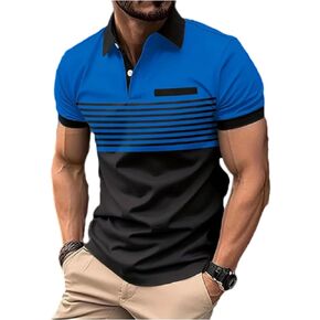 Men's Casual Polo Shirts Short Sleeve Fashion Golf Shirt Classic Striped Slim Fit T-Shirts