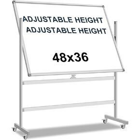 Mobile Whiteboard with Stand - 24x36 inch Adjustable Height Rolling Dry Erase Board Magnetic Surface, Markers Eraser & Paper Pad, Flipchart Whiteboard for Office, Classroom, Home (24“x36)