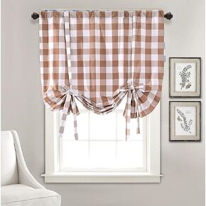 Buffalo Checker Thermal Insulated Curtain Adjustable Tie Up Shade Rod Pocket Panel for Small Window Single 45 Inch by 63 Inch Taupe