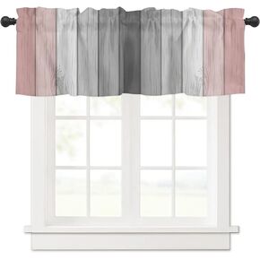 Window Curtains Valances, Wooden Gradient Pink Gray Wood Board Farm Ombre Art Rod Pocket Cafe Valance Short Curtains for Kitchen, Bedroom, Living Room, 1 Panel, 54"X18"