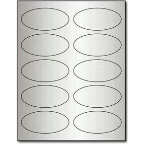 1 3/4" X 3 3/4" Adhesive Labels - 10 Sheets / 100 Oval Labels - Laser Printer Only - Silver Foil