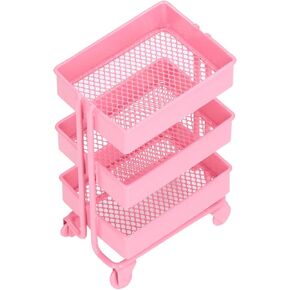 Dollhouse 3 Tier Trolley Storage Rack, Removable Dollhouse Trolley Rack Metal Simulation Mini for Kids(Pink)