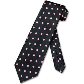 Vesuvio Napoli NeckTie BLACK w/Light PINK Polka Dots Design Men's Neck Tie