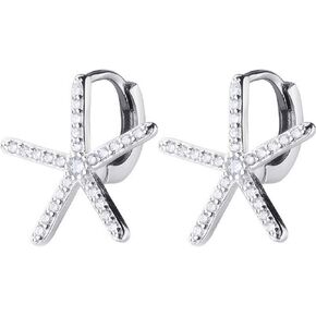 CZ Starfish Dangle Hoop Earrings for Women Teen Girls S925 Sterling Silver Huggie Small Crystal Diamond Star Starfish leverback Cutt Studs Clip on Cartilage Earrings Hypoallergenic Wedding Beach in Kuwait