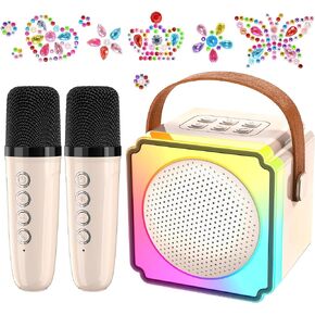 Mini Karaoke Machine with 2 Wireless Microphones, Adults Kids Toys, Free Gems Stickers, Portable Bluetooth Speaker, Christmas Birthday Gifts for Girls 4, 5, 6, 7, 8, 9 + Year Old (PINK)