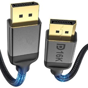 16K DP 2.1 Cable, DisplayPort 2.0 Cable [16K@60Hz, 10K@60Hz, 8K@120Hz, 4K@240Hz 165Hz 144Hz] Support 80Gbps, HDCP DSC 1.2a, HDR10 FreeSync G-Sync for 3090 Graphics PC,3.3FT