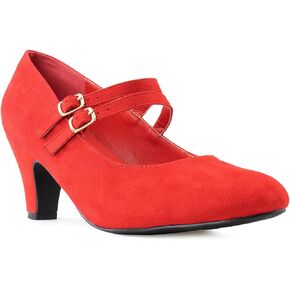 RF ROOM OF FASHION Women's Wide Fit Mary-Jane Chunky Heel Dress Pumps-True Wide Width