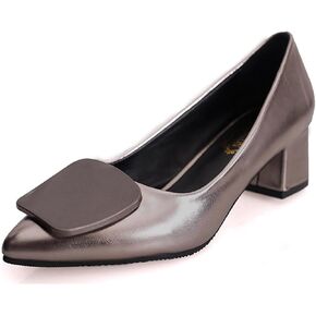 Women's Pointed Toe Chunky Heel Pumps Shoes,2 Inches Chunky Block Fashion Square Metal Decoration Slip On Low Heel Wedding Office Work Dress Shoes Pump Shoes