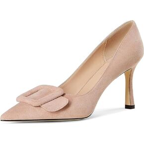 Pumps Shoes, Women's Stiletto High Heels Buckle Suede Pumps Pointy Toe Slip-On Office Pumps for Party Dress