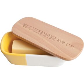 Talisman Designs Laser Etched Vivid Beechwood & Stoneware Butter Dish with Lid Butter Me Up Solid Wooden Lid Butter Holder Fun & Functional Kitchen Supplies in Saudi Arabia