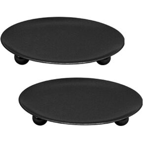 2Pcs Metal Candlestick Holder Candle Plate Round Tray Decorative Candle Cup Stand Table Decoration for Table Wedding Dinning Party, Black
