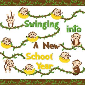92Pcs Wild Animals Back to School Bulletin Board Set Wild Monkeys Swinging Into A New School Year Monkey Bananas Cutouts Vine Borders Preschool Kindergarten Chalkboard Wall Decor Supplies