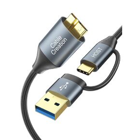 CableCreation USB C Hard Drive Cable 1FT, 5Gbps USB A/C to Micro B Cable, USB 3.0 Cable Compatible with iPhone 15 Plus/15 Pro Max, WD, External Hard Drive, and Camera, Grey