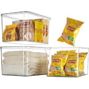 Clear plastic storage bins with LIDS-4packs,storage containers for snacks, toys, clothing, cosmetics, books, dog food, Storage Organizer for kitchen, living room, bedroom, bathroom, office