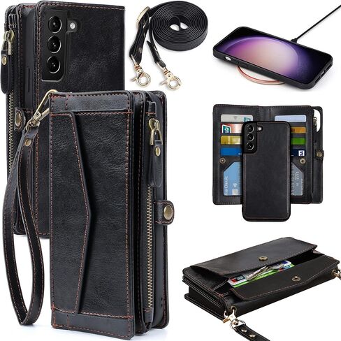 حافظة محفظة لهاتف Samsung Galaxy S23 Plus/ S23+ للنساء، [شحن لاسلكي] [حجب RFID] [12 حامل بطاقة]، حافظة هاتف بحزام مغناطيسي قابل للفصل لهاتف Galaxy S23 Plus/ S23+ 5G، أسود in Saudi Arabia