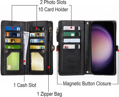 حافظة محفظة لهاتف Samsung Galaxy S23 Plus/ S23+ للنساء، [شحن لاسلكي] [حجب RFID] [12 حامل بطاقة]، حافظة هاتف بحزام مغناطيسي قابل للفصل لهاتف Galaxy S23 Plus/ S23+ 5G، أسود in Saudi Arabia