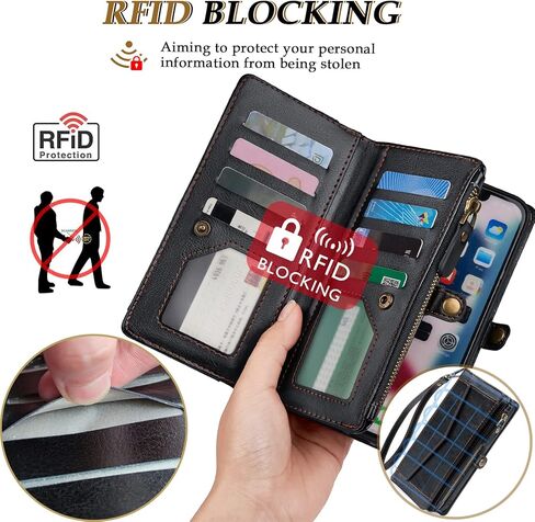 حافظة محفظة لهاتف Samsung Galaxy S23 Plus/ S23+ للنساء، [شحن لاسلكي] [حجب RFID] [12 حامل بطاقة]، حافظة هاتف بحزام مغناطيسي قابل للفصل لهاتف Galaxy S23 Plus/ S23+ 5G، أسود in Saudi Arabia