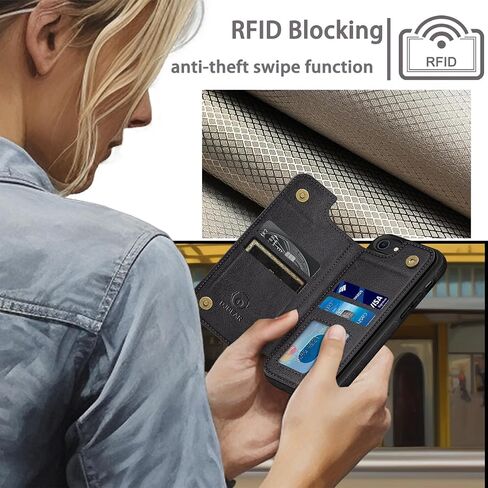 حافظة هاتف iPhone 7/8 4.7 بوصة [متوافقة مع magsafe] [جلد RFID] [مغناطيسي 2 في 1 قابل للفصل] [حافظات محفظة قابلة للطي] غطاء مقاوم للصدمات للرجال والنساء لهاتف Apple 7/8/SE أسود in Kuwait