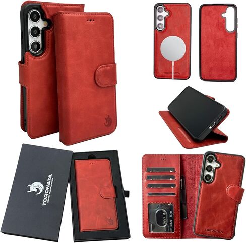 حافظة Nevada Samsung Galaxy S24 Plus - حافظة جلدية S24 Plus - حافظة محفظة فاخرة S24 Plus مع تصميم مسند، وفتحات للبطاقات - محفظة جلدية RFID مصنوعة يدويًا مضادة للخدش (أزرق داكن) in Kuwait